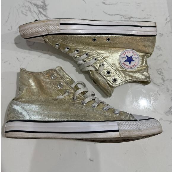 Converse UNISEX CHUCK TAYLOR ALL STAR HI METALLIC SNEAKER Gold, Size 10W, GUC - Picture 2 of 6